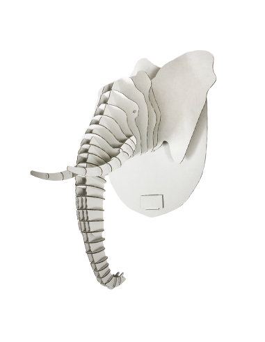 Cabeza de elefante en cartón 3D trofeo ecológico en blanco