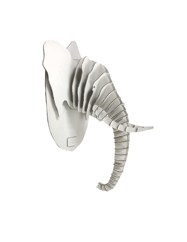 Cabeza de elefante en cartón 3D trofeo ecológico en blanco