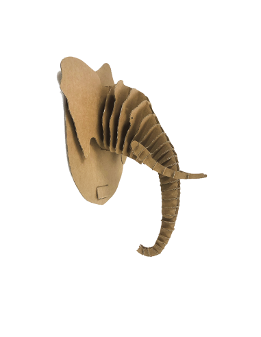 Cabeza de elefante en cartón 3D trofeo ecológico en marrón