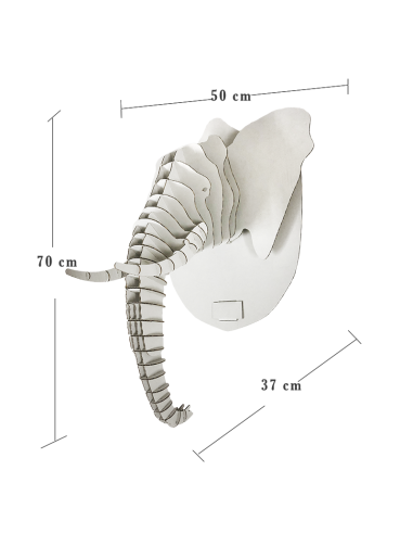 Cabeza de elefante en cartón 3D trofeo ecológico en blanco