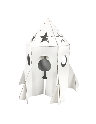 Cohete de cartón gigante 100x100x160cm DIY casa-nave de juegos para 2-3 niños