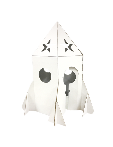 Cohete de cartón gigante 100x100x160cm DIY casa-nave de juegos para 2-3 niños