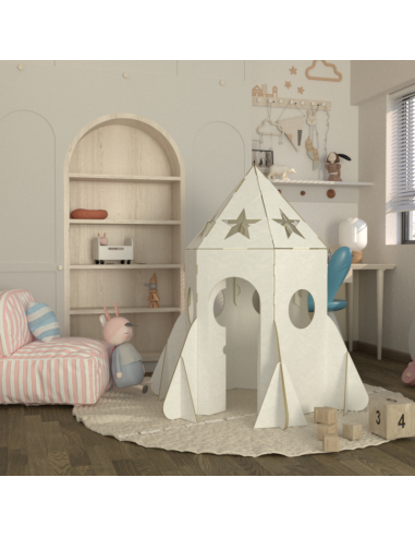 Cohete de cartón gigante 100x100x160cm DIY casa-nave de juegos para 2-3 niños