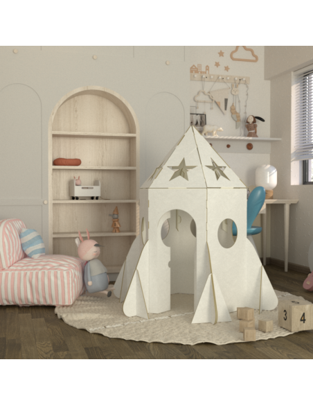 Cohete de cartón gigante 100x100x160cm DIY casa-nave de juegos para 2-3 niños