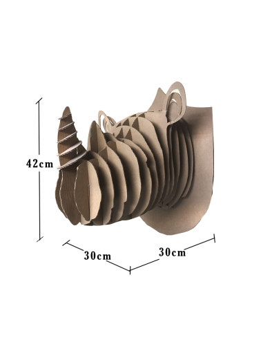 Cabeza de rinoceronte en cartón marrón MEDIANA 30x30x42cm