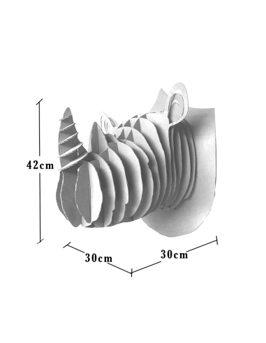 Cabeza de rinoceronte en cartón blanco MEDIANA 30x30x42cm