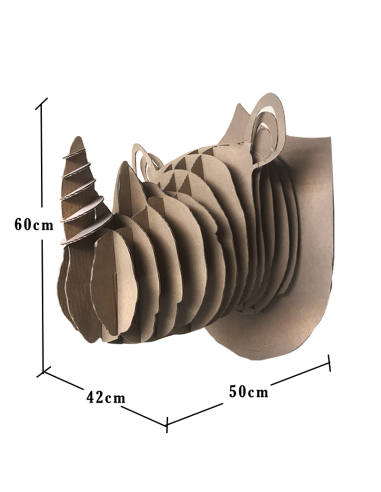 Cabeza de rinoceronte en cartón marrón GRANDE 50x42x60cm