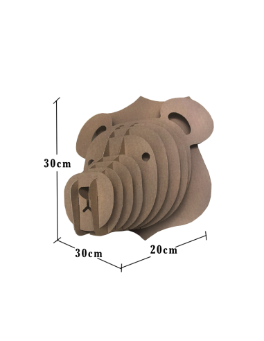 Cabeza de oso Teddy en cartón marrón MEDIANA 30x20x30cm