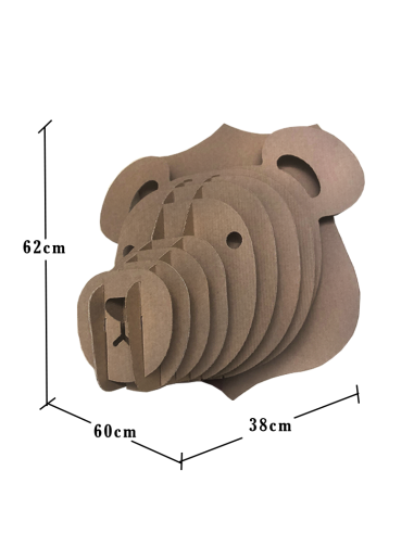 Cabeza de oso Teddy en cartón marrón GRANDE 60x38x62cm