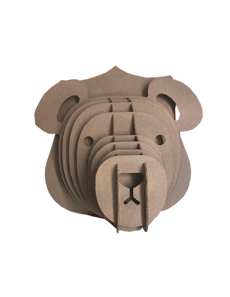 Cabeza de oso Teddy en cartón marrón GRANDE 60x38x62cm