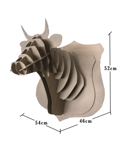 Cabeza de vaca en cartón marrón GRANDE 52x54x46cm