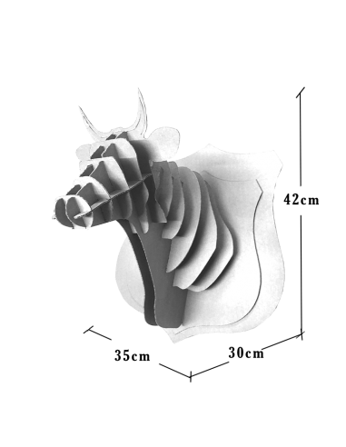 Cabeza de vaca en cartón blanca MEDIANA 35x30x31cm